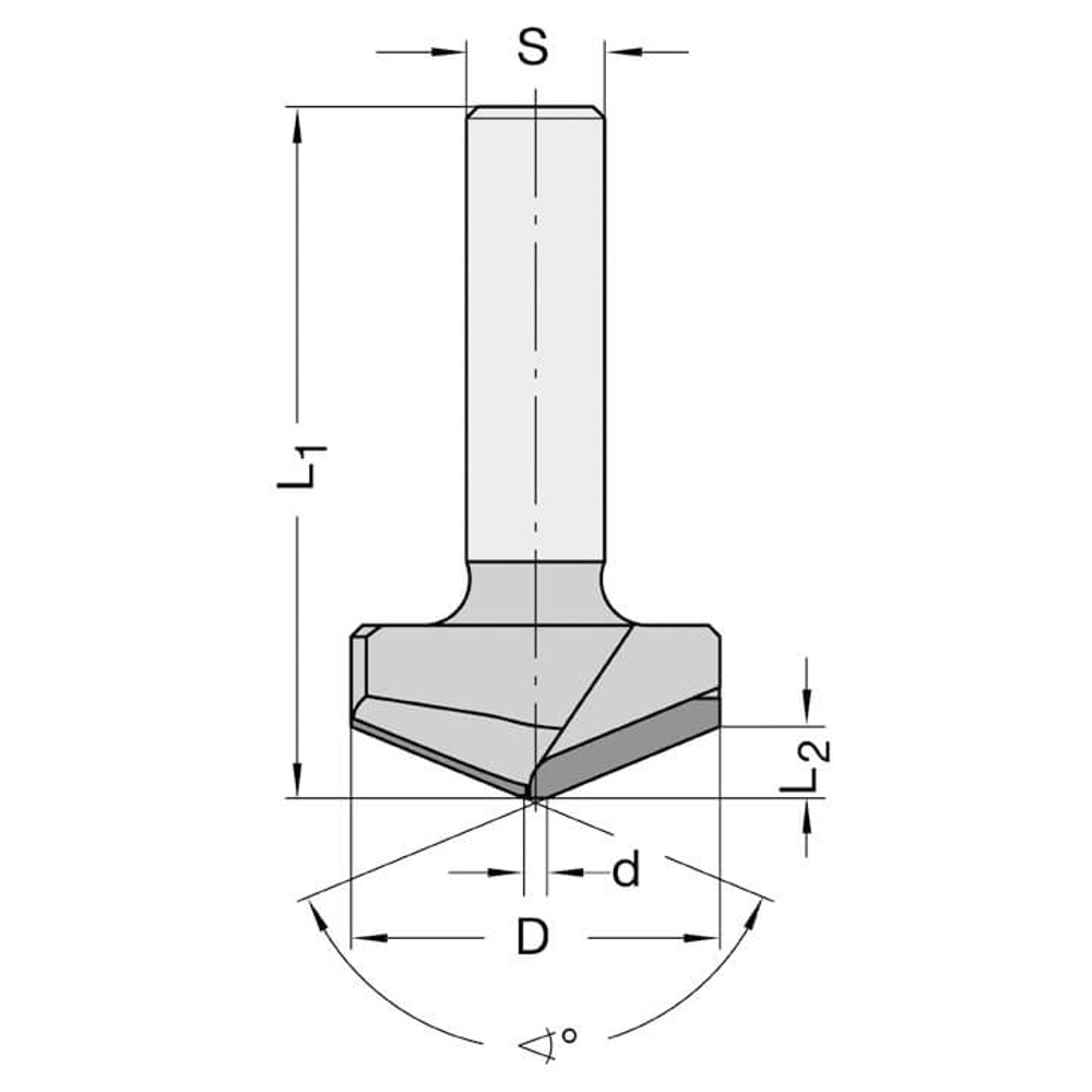 Diamant V-Groeffrees 90°, L2=7,5 mm, TL=60 mm, S=12 mm, Z=2, DP