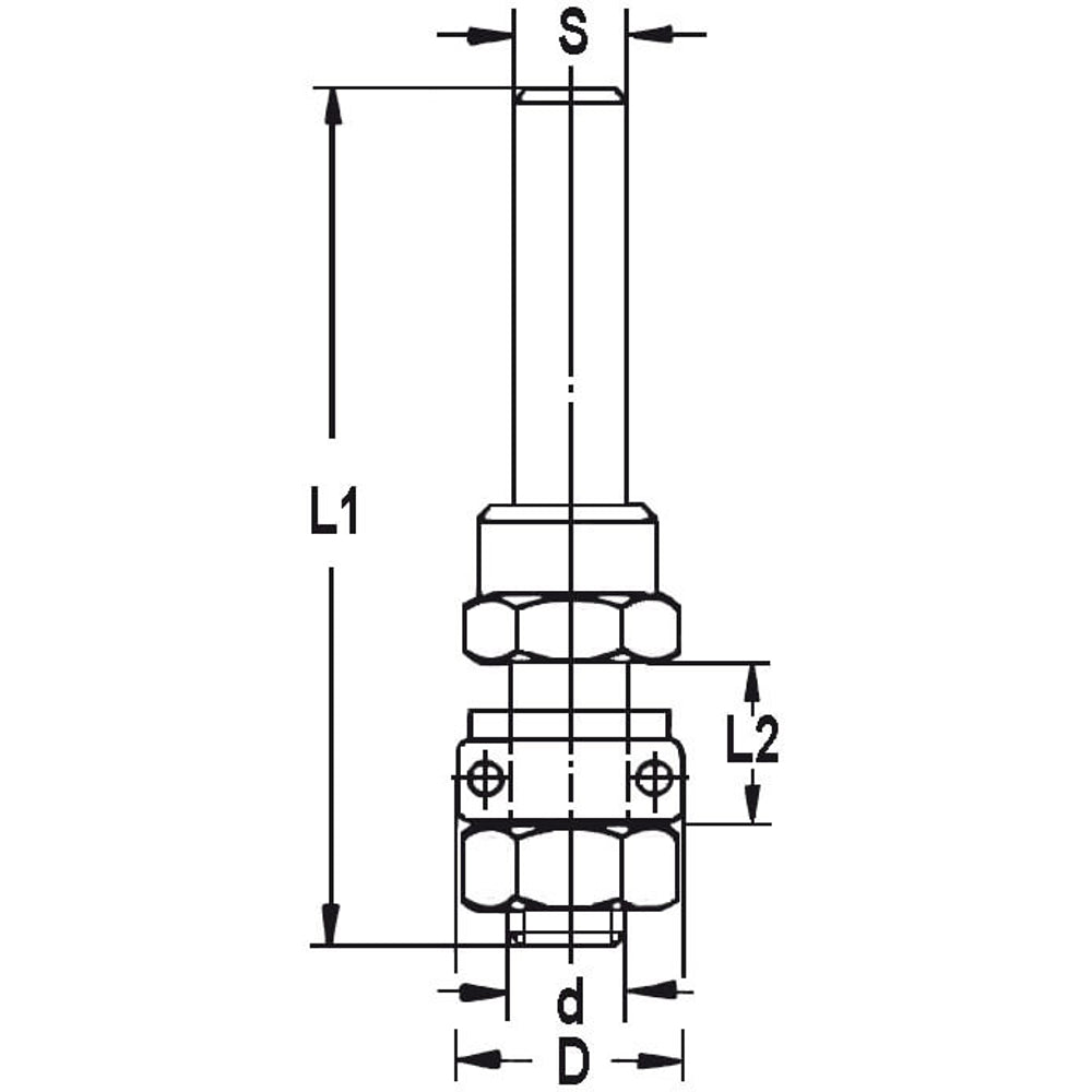 Spindel met tussenringen en lager, opname (d) 6,3 mm, L2=12 mm, S=12 mm
