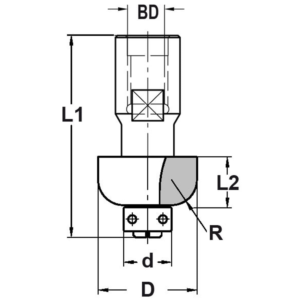 Halfholprofielfrees R=9,5 mm met lager, D=31 mm, Binnendraad M10, HW