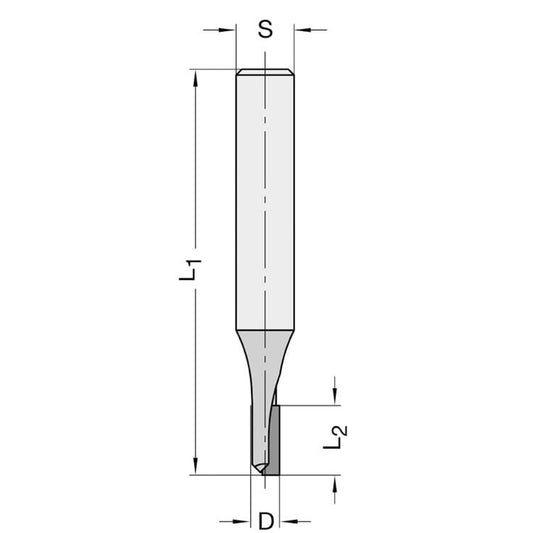 Diamant Groeffrees Ø 5 x 12 mm, TL=70 mm, S=10 mm, Z=1, DP