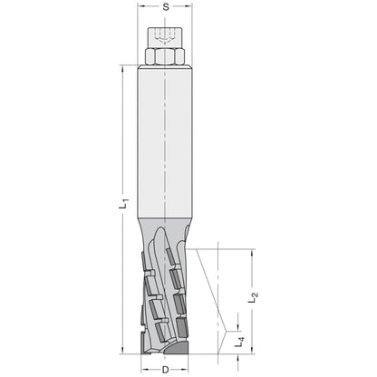 Diamant Groeffrees Ø 25 x 70 mm, TL=140 mm, S=25 mm, Z=3, DP