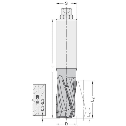 Diamant Groeffrees Ø 25 x 45 mm, TL=120 mm, S=25 mm, Z=3, DP