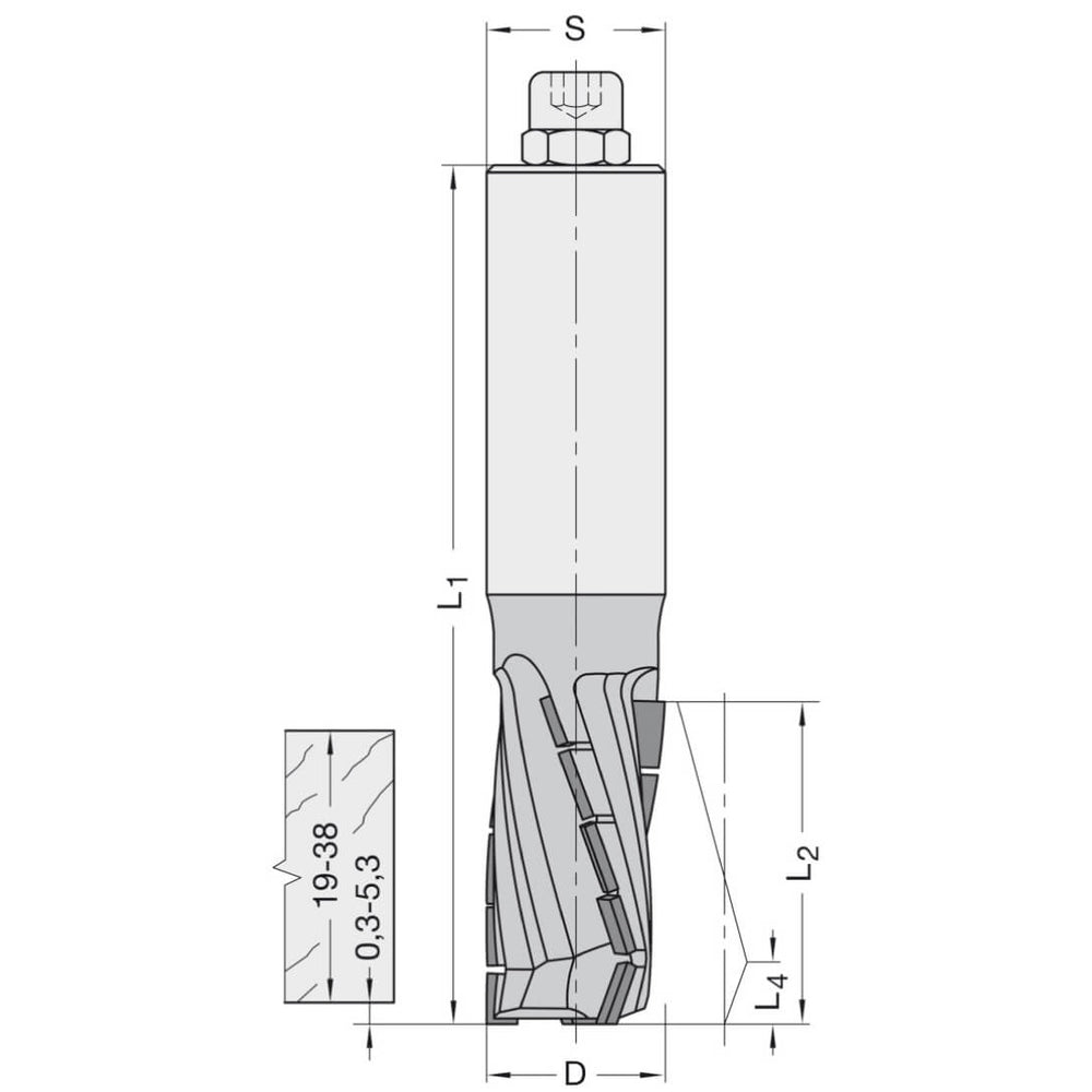 Diamant Groeffrees Ø 18 x 45 mm, TL=120 mm, S=25 mm, Z=3, DP
