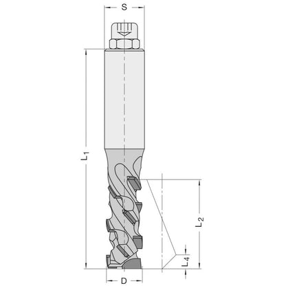 Diamant Groeffrees Ø 25 x 28 mm, TL=95 mm, S=25 mm, Z=1, DP
