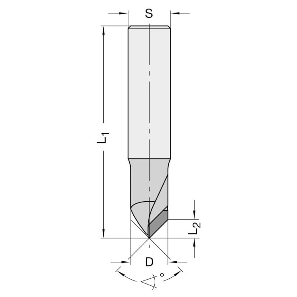 Diamant V-Groef/Graveerfrees 90°, L2=7 mm, TL=80 mm, S=16 mm, Z=1, DP