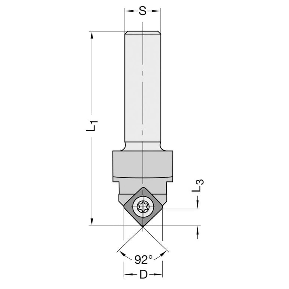 Diamant Sierprofielfrees 92°, L3=5,6 mm, TL=65 mm, S=12 mm, Z=1, DP