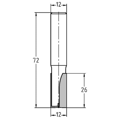 Groeffrees Ø 12 x 26 mm, TL=72 mm, S=12 mm, HW