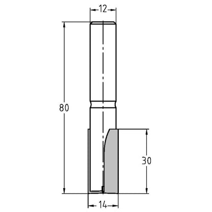 Groeffrees Ø 14 x 30 mm, TL=80 mm, S=12 mm, HW