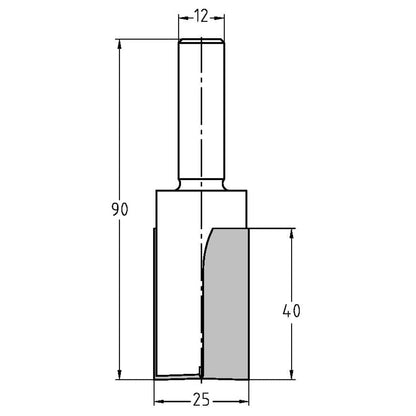 Groeffrees Ø 25 x 40 mm, TL=92 mm, S=12 mm, HW