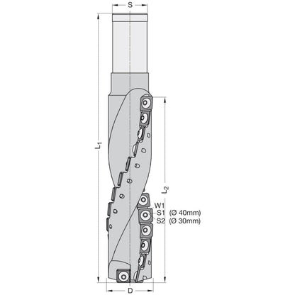 Keermes Spiraalfrees Ø 30 x 119 mm, TL=195 mm, S=30/29,8 mm, Z=2, HW