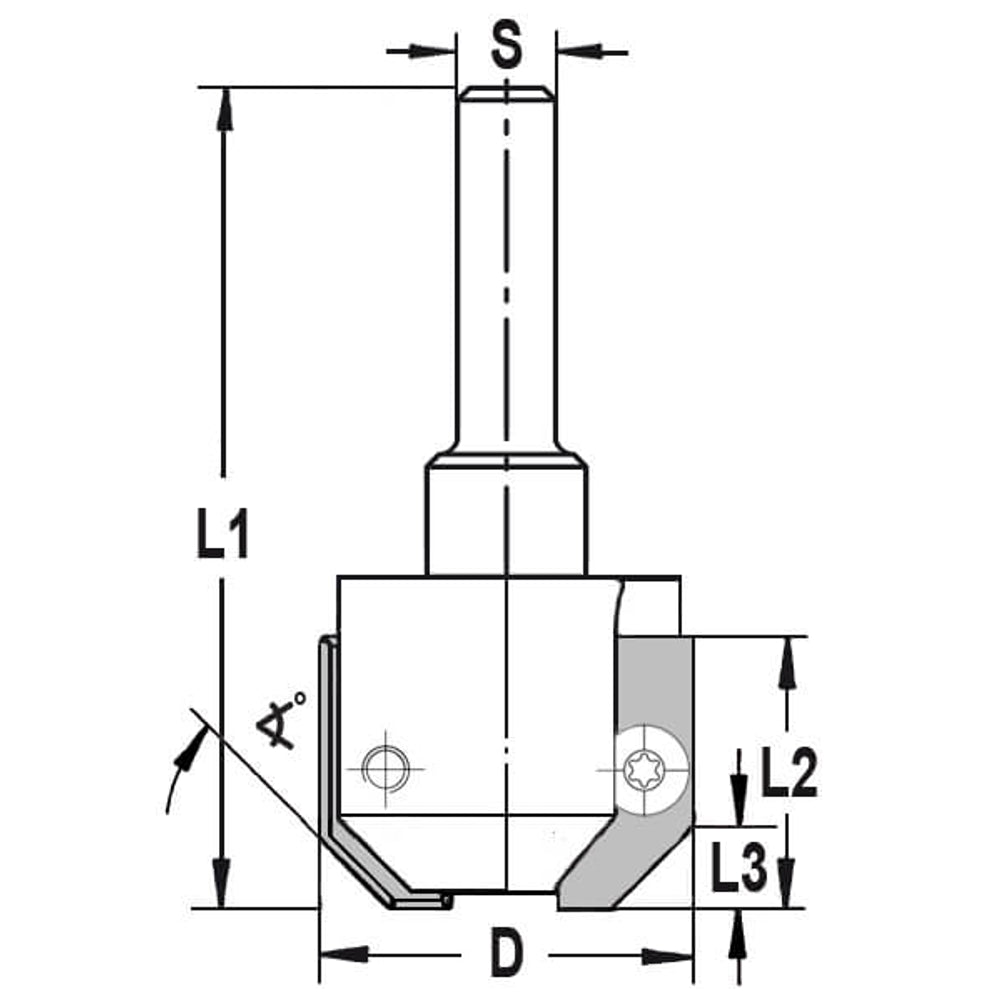 UNITEC houder met fasekeermessen 45° zonder lager, L3=8 mm, S=8 mm, HW