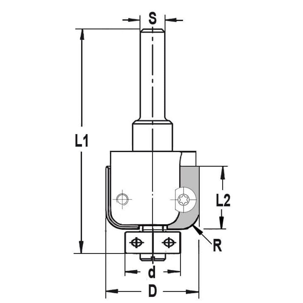 UNITEC houder met halfholkeermessen R=5,0 mm met lager, D=26 mm, S=8 mm, HW