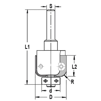 UNITEC houder met halfholkeermessen R=5,0 mm met lager, D=26 mm, S=8 mm, HW