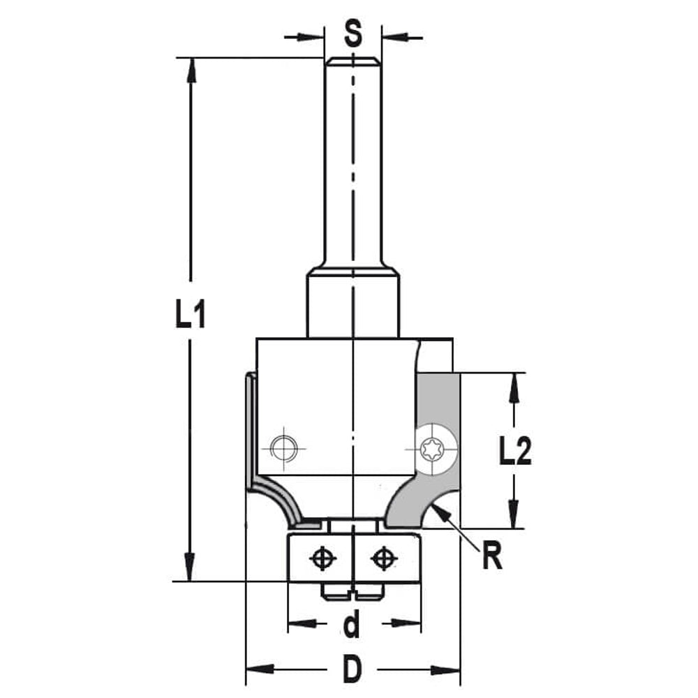 UNITEC houder met afrondkeermessen R=2,0 mm met lager, D=26 mm, S=6 mm, HW