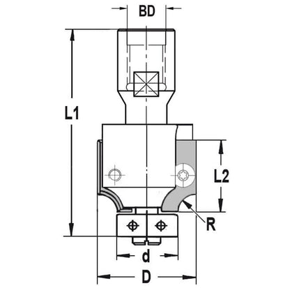 UNITEC houder met afrondkeermessen R=3,0 mm met lager, D=26 mm, Binnendraad M10, HW