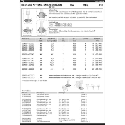 Keermes Afrondfrees R=3 mm, TL=100 mm, S=16 mm, Z=2, HW