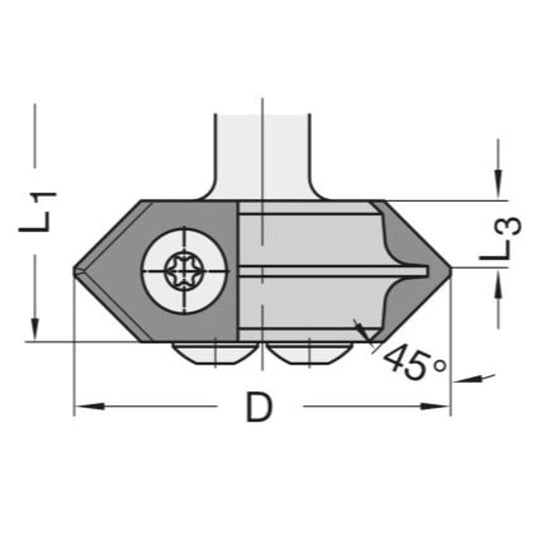 Keermes Fasefrees 45°, TL=100 mm, S=16 mm, Z=2, HW