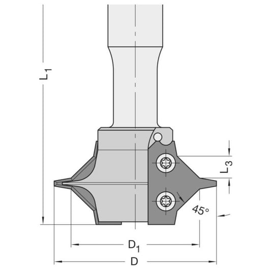 Keermes Fasefrees 45°, TL=120 mm, S=20 mm, Z=2, HW