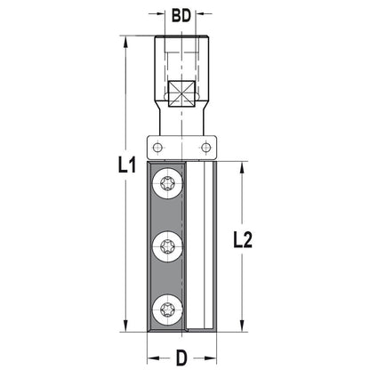 Keermeskantenfrees recht Ø 22 x 50 mm, TL=86 mm, Binnendraad M10, HW
