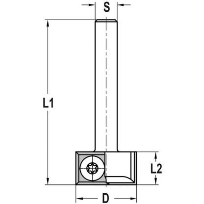Keermessponningfrees zonder geleidelager Ø 22 x 12 mm, TL=60 mm, S=6 mm, HW