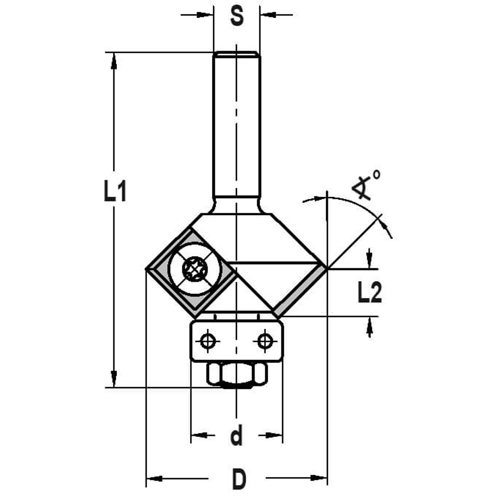 Universele keermesfasefrees 45° met lager, L2=7 mm, S=8 mm, HW