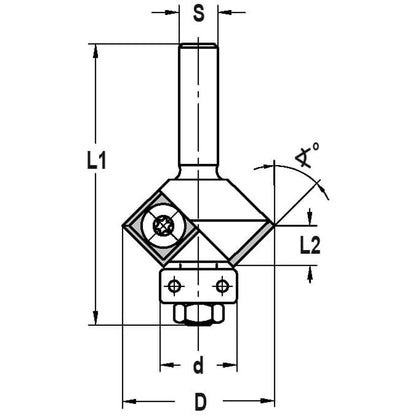 Universele keermesfasefrees 45° met lager, L2=7 mm, S=8 mm, HW