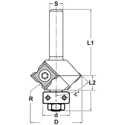 Keermesfase-/ Afrondfrees met lager, 45° + R1/2/3, S=8 mm, HW