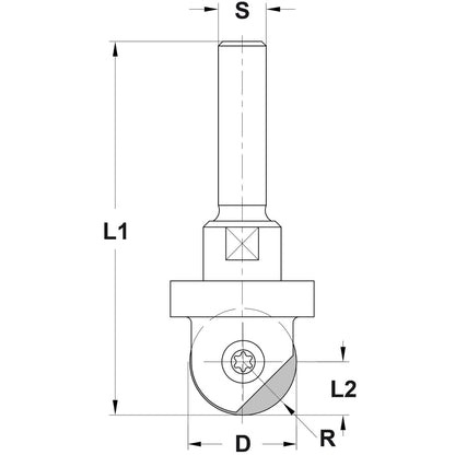 Keermesholprofielfrees R=6,35 mm, TL=57 mm, S=8 mm, HW