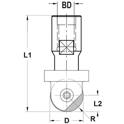 Keermesholprofielfrees R=6,35 mm, TL=47 mm, Binnendraad M12, HW
