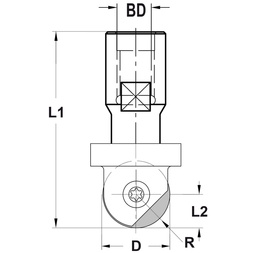 Keermesholprofielfrees R=6,35 mm, TL=47 mm, Binnendraad M10, HW