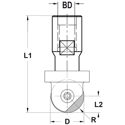Keermesholprofielfrees R=6,35 mm, TL=47 mm, Binnendraad M10, HW