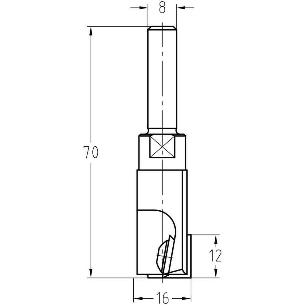 Keermesgroeffrees Ø 16 x 12 mm, TL=70 mm, S=8 mm, HW