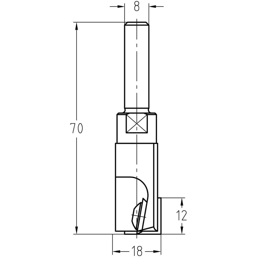 Keermesgroeffrees Ø 18 x 12 mm, TL=70 mm, S=8 mm, HW