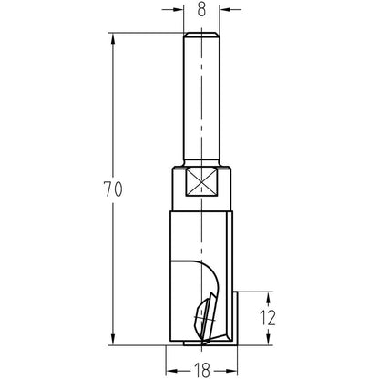 Keermesgroeffrees Ø 18 x 12 mm, TL=70 mm, S=8 mm, HW