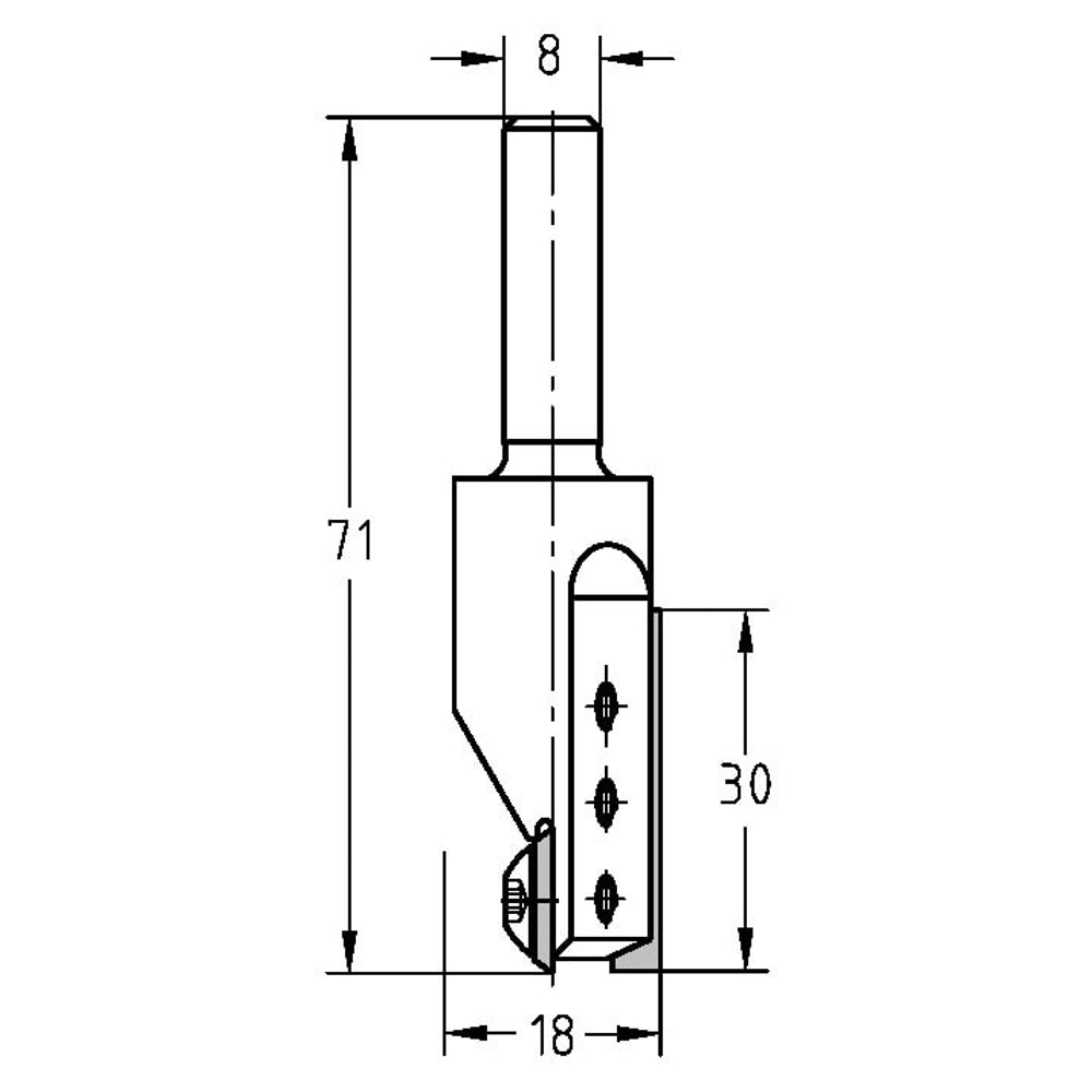 Keermesgroeffrees Ø 18 x 30 mm, TL=71 mm, S=8 mm, HW