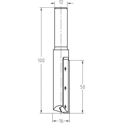 Keermesgroeffrees Ø 16 x 50 mm, TL=101 mm, S=12 mm, HW