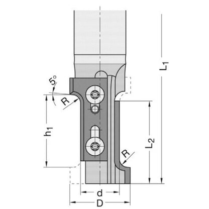 Keermes Afrond- en fasefrees R=3/4/5/6 mm + 45°, S=20 mm, Z=1+1, HW