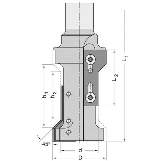 Keermes Afrond- en fasefrees R=6/8/10 mm + 45°, S=25 mm, Z=1+1, HW