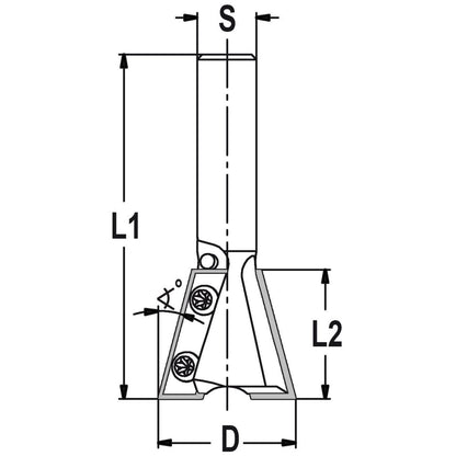 Keermes zwaluwstaartfrees 15°, D=28 mm, S=12 mm, HW