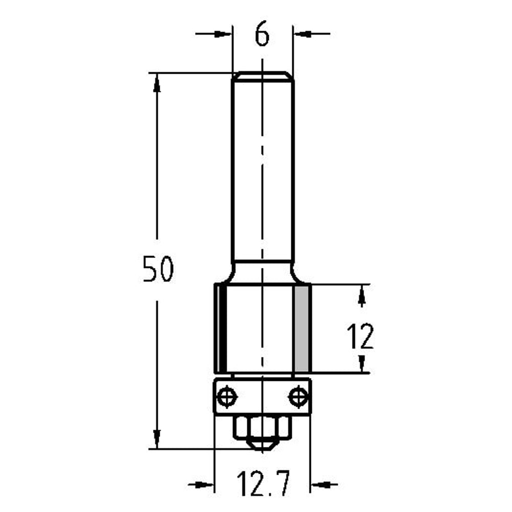 Kantenfrees recht Ø 12,7 x 12 mm, TL=50 mm, S=6 mm, HW