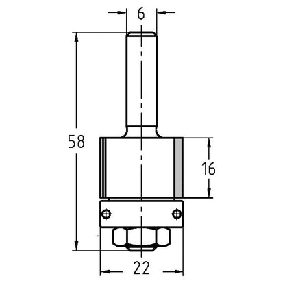 Kantenfrees recht Ø 22 x 16 mm, TL=58 mm, S=6 mm, HW