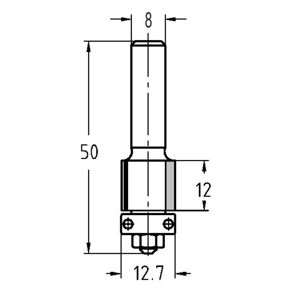 Kantenfrees recht Ø 12,7 x 12 mm, TL=50 mm, S=8 mm, HW