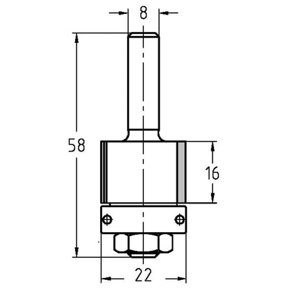 Kantenfrees recht Ø 22 x 16 mm, TL=58 mm, S=8 mm, HW
