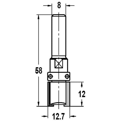 Kantenfrees recht Ø 12,7 x 12 mm, TL=58 mm, S=8 mm, HW
