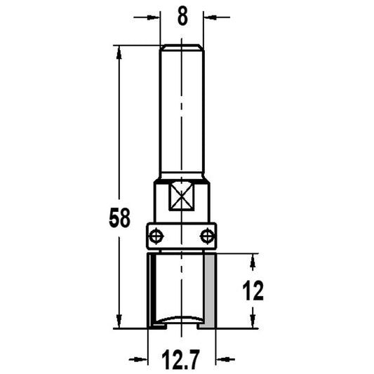 Kantenfrees recht Ø 12,7 x 12 mm, TL=58 mm, S=8 mm, HW