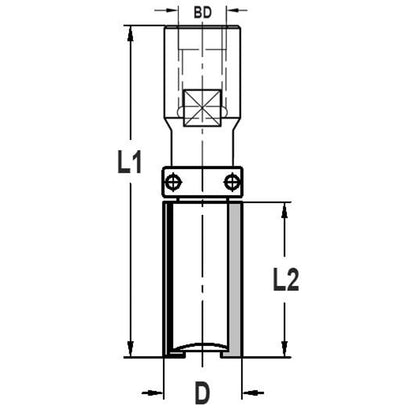 Kantenfrees recht Ø 19 x 50 mm, TL=87 mm, Binnendraad M10, HW