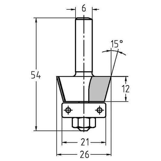 Fasefrees 15° met lager, L2=12 mm, TL=54 mm, S=6 mm, HW