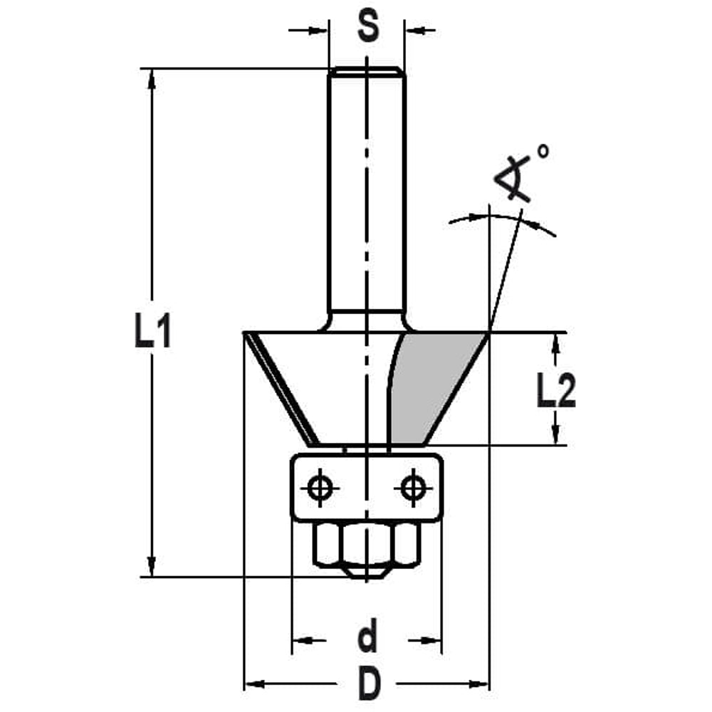 Fasefrees 30° met lager, L2=12 mm, TL=52 mm, S=6 mm, HW