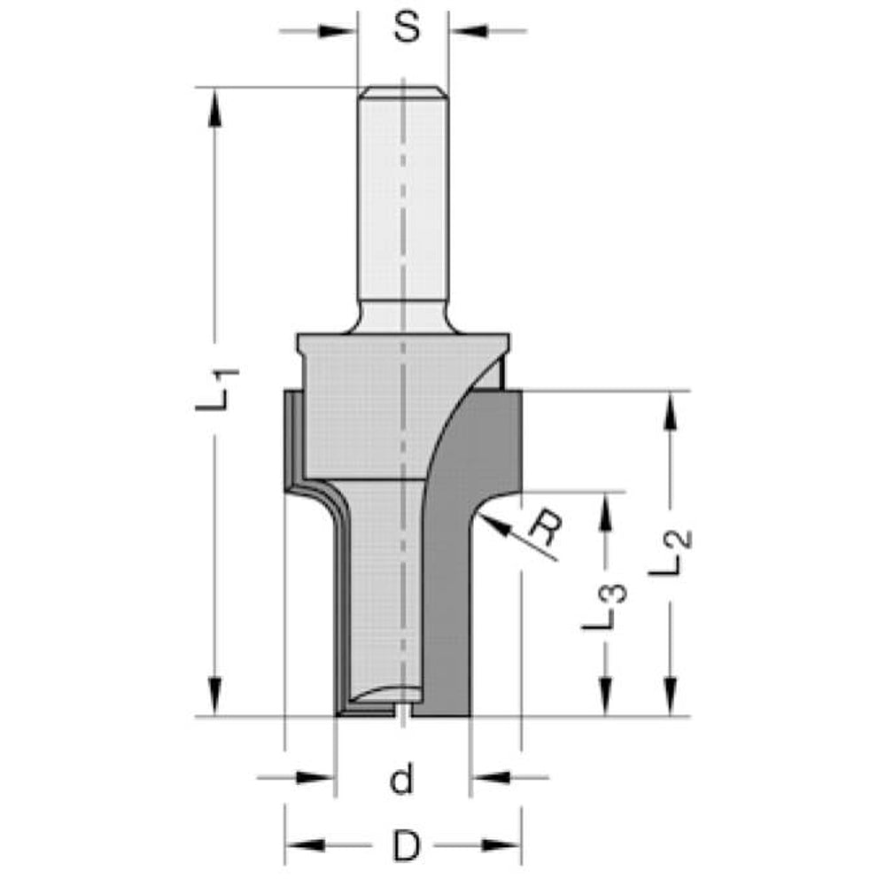 Kwartrondprofielfrees R=3,0 mm, L2=29 mm, D=21 mm, S=8 mm, HW