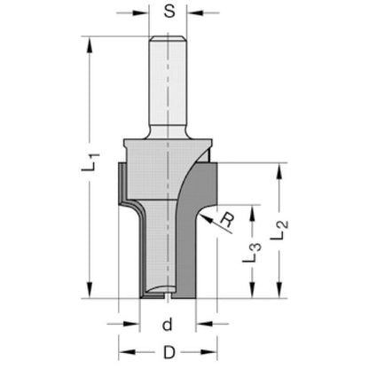Kwartrondprofielfrees R=3,0 mm, L2=29 mm, D=21 mm, S=8 mm, HW
